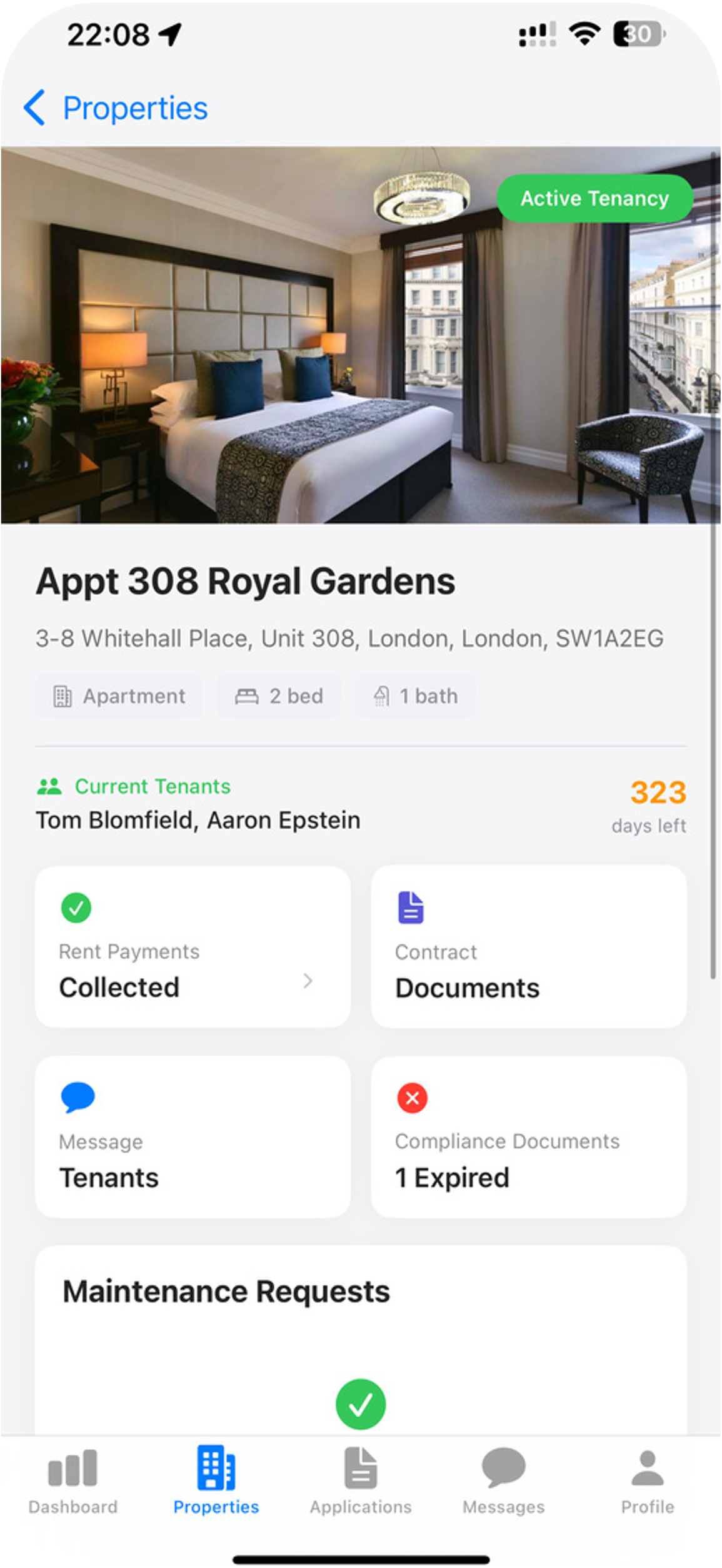 Tenant dashboard on Abodle